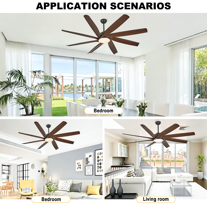 Miniatura: 8-Blade Large Ceiling Fan with Wood Grain ABS Blades Open Concept Living Room