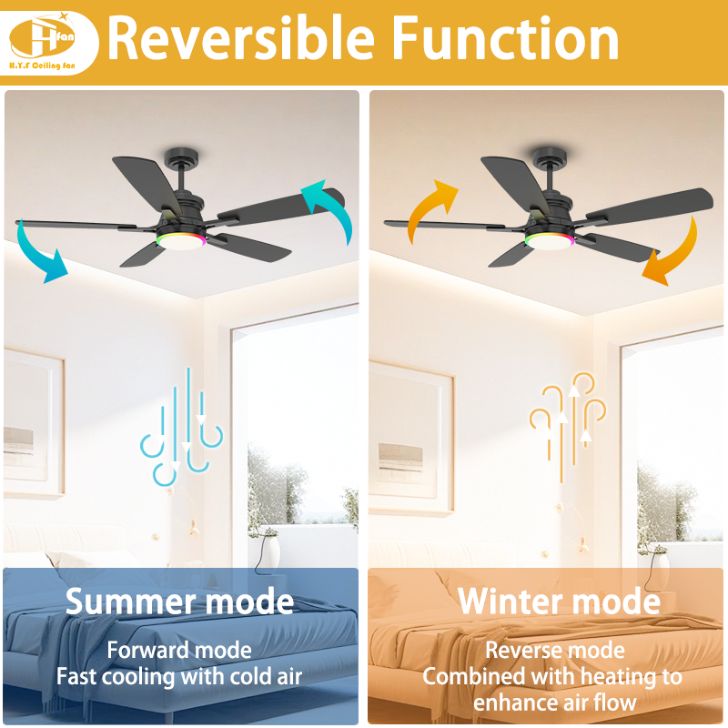 Ceiling Fan with Dimmable LED and RGB Ring Light - Remote Control