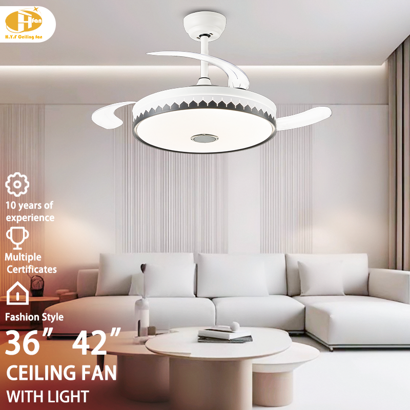 Retractable Blades Ceiling Fan with Light Remote Control for Bedroom & Dining