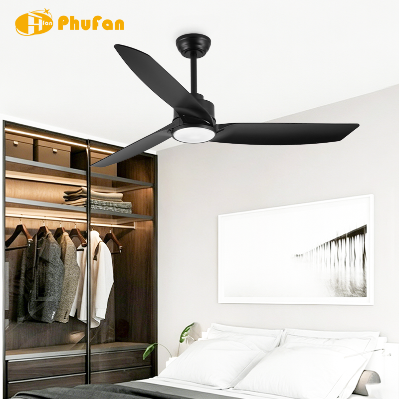 56 Inch Black Ceiling Fan with Light and Remote - 3 ABS Blades