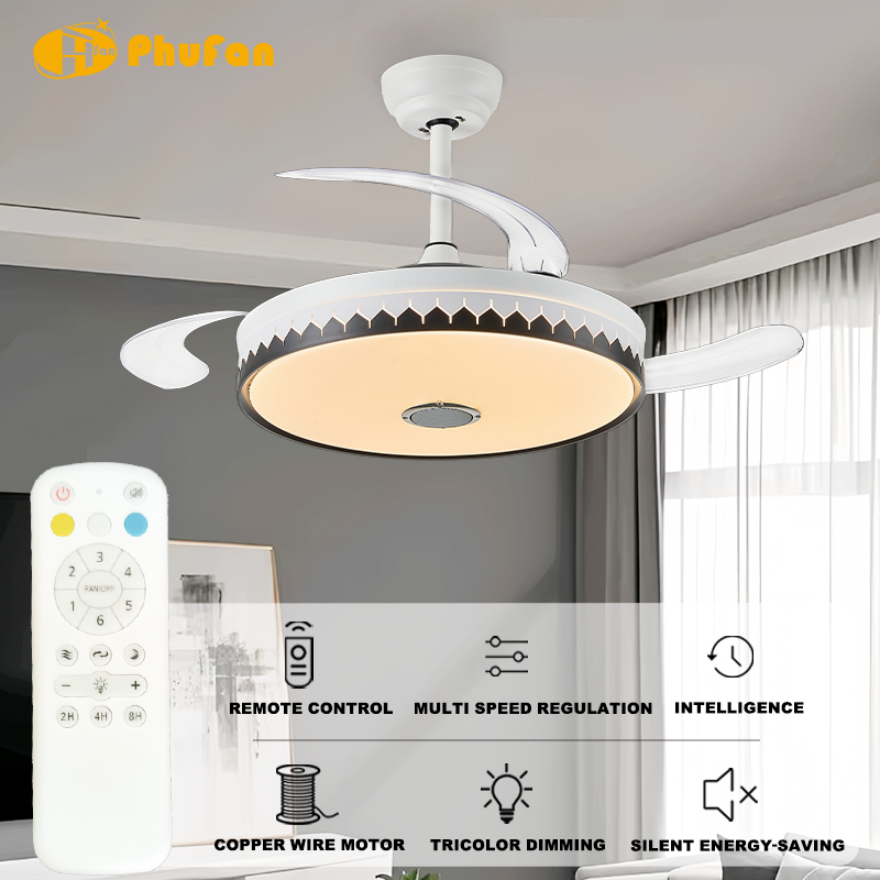 Retractable Blades Ceiling Fan with Light Remote Control for Bedroom & Dining
