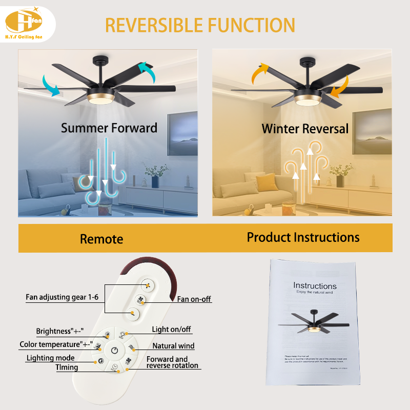 56/72 Inch LED Ceiling Fan with Light Indoor Air Cooling Fan