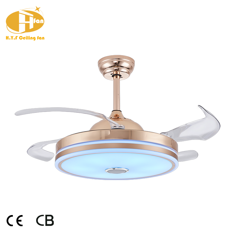 섬네일: Retractable Ceiling Fan DC Motor RGB Dimmable LED Tuya Smart Control for Villa