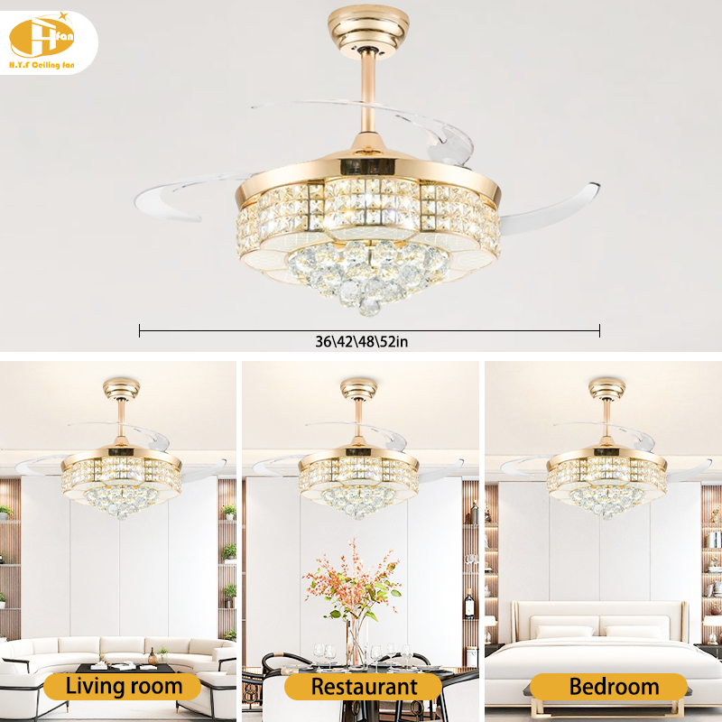 RGB Crystal Retractable CeilingFan Multi Color Changing Ambient Lamp for Bedroom