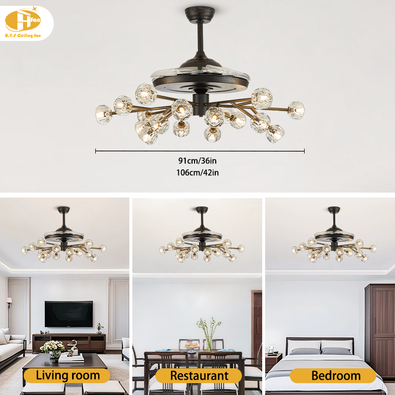 섬네일: 6-Speed Remote Control Ultra-Quiet Nordic DC Firefly Ceiling Fan Chandelier