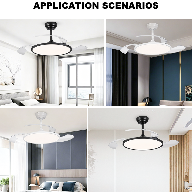 Slim Low Profile Retractable Ceiling Fan White & Matte Black Two Finishes