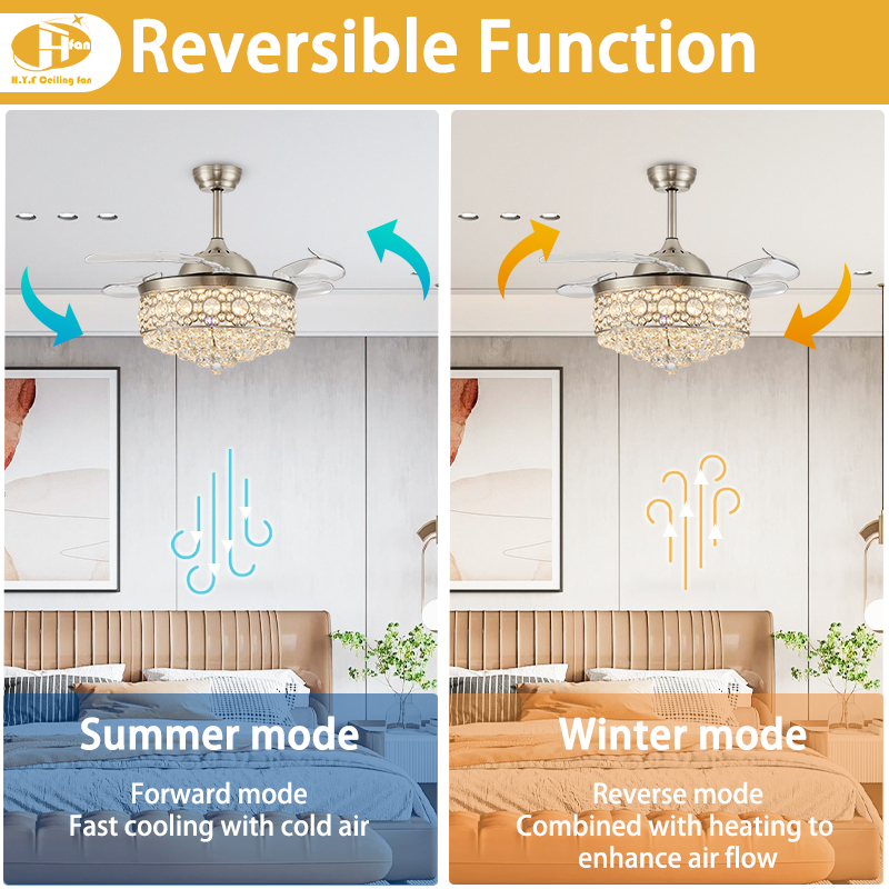 Luxury Crystal Ceiling Fan Light 3 Color Adjustable LED & Remote Control
