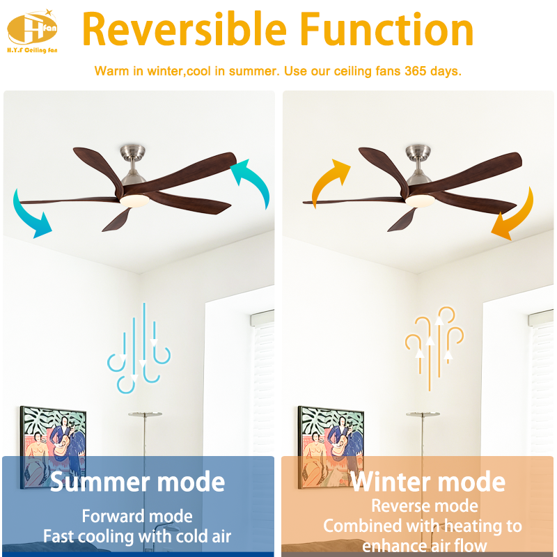 Dark Walnut Wood Grain Ceiling Fan Light Reversible DC Motor for Farmhouse