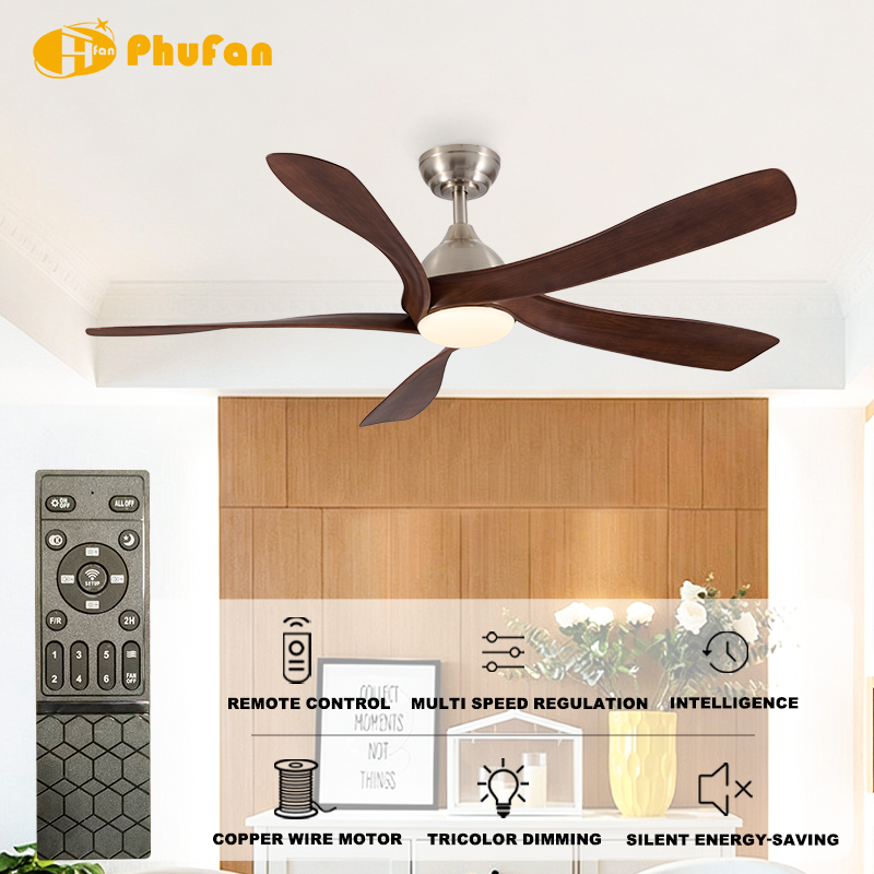 Miniature : Dark Walnut Wood Grain Ceiling Fan Light Reversible DC Motor for Farmhouse