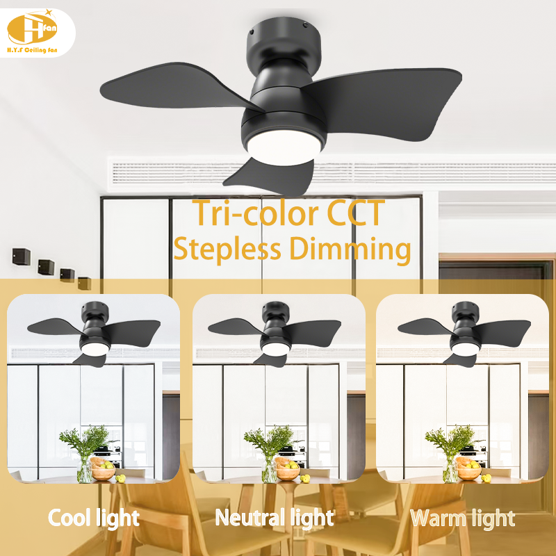 Miniature : Small Space Flush Mount Ceiling Fan Multi Finishes Option Remote Control