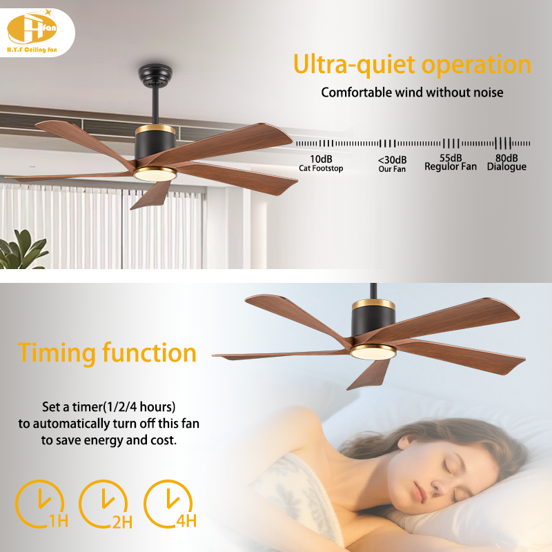 Modern 52" & 65" LED Ceiling Fan Light with Black Gold ABS Blades