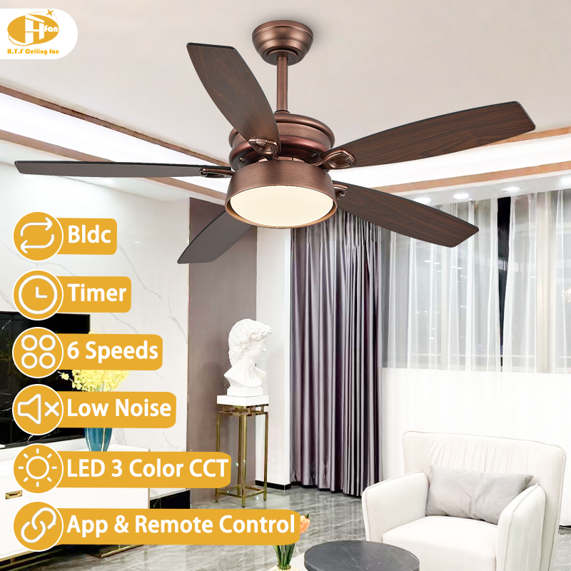 5-Blade Bronze Ceiling Fan with Dimmable LED Light and Remote