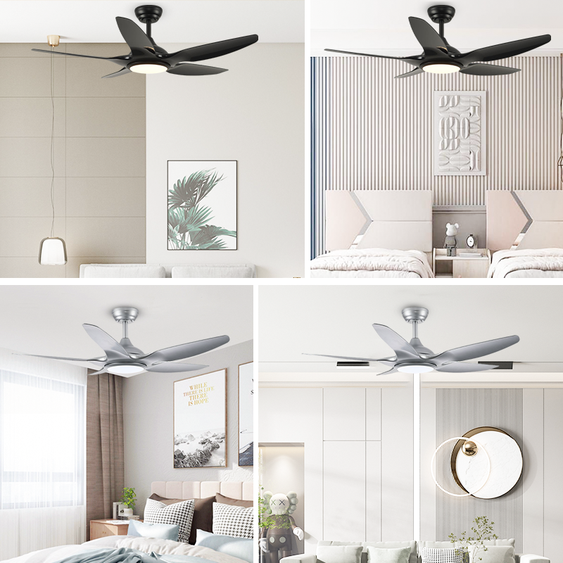 Silver or Matte Black ABS Ceiling Fan with Dimmable LED Light and Remote