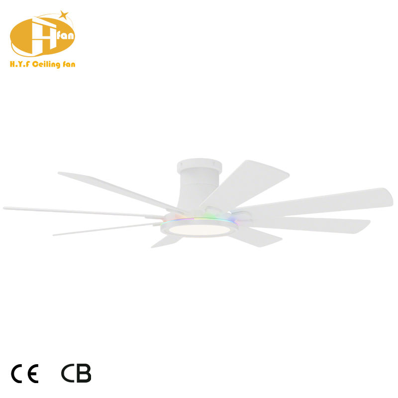 サムネイル： Flush Mount Ceiling Fan RGB Dimmable LED Light with Remote for Large Living Room