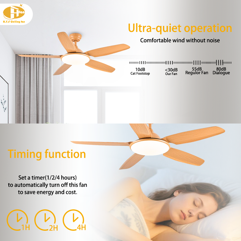 Wood Grain ABS Ceiling Fan with LED Light, Reversible & Remote Control for Villa