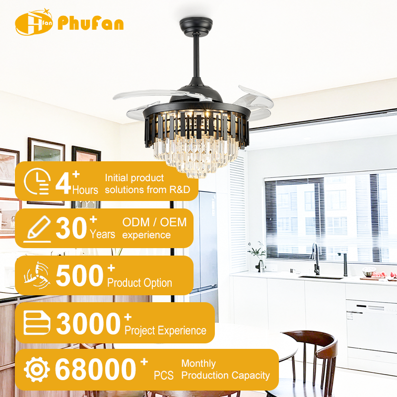 Retractable Ceiling Fan Light, Invisible Transparent Blades for Living Space