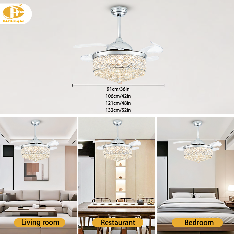 3 Blade Silver DC Motor Remote Control Crystal Ceiling Fan Light with LED