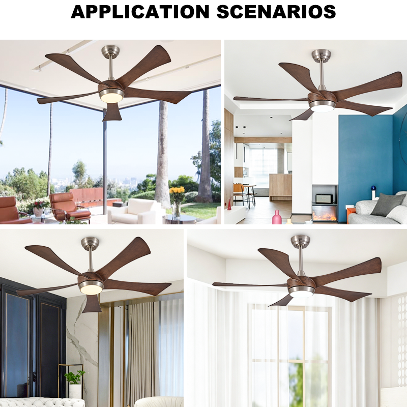 Retro Ceiling Fan with Light for Living Room - Walnut-Look ABS Blades