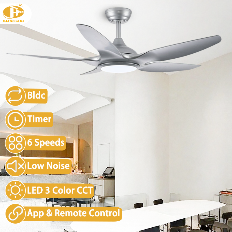 Silver or Matte Black ABS Ceiling Fan with Dimmable LED Light and Remote