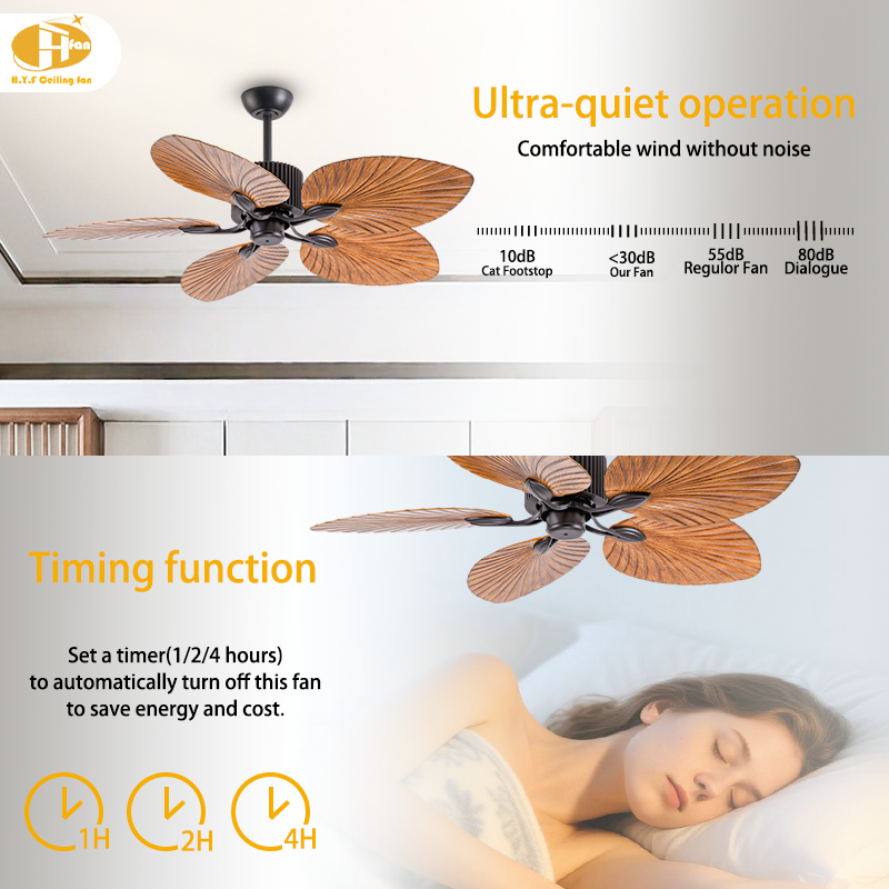 Tropical Palm Leaf Ceiling Fan without Light, ABS Blades and Remote