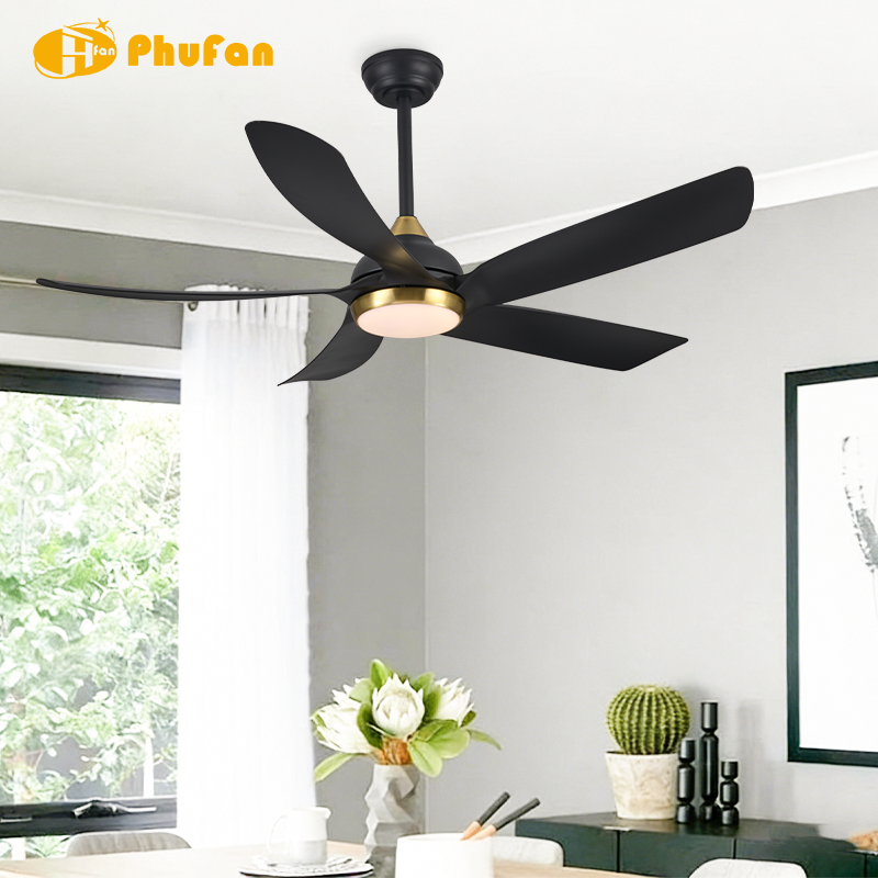 5-Blade Ceiling Fan 3 Color Dimmable LED Light & Remote for Modern Interior