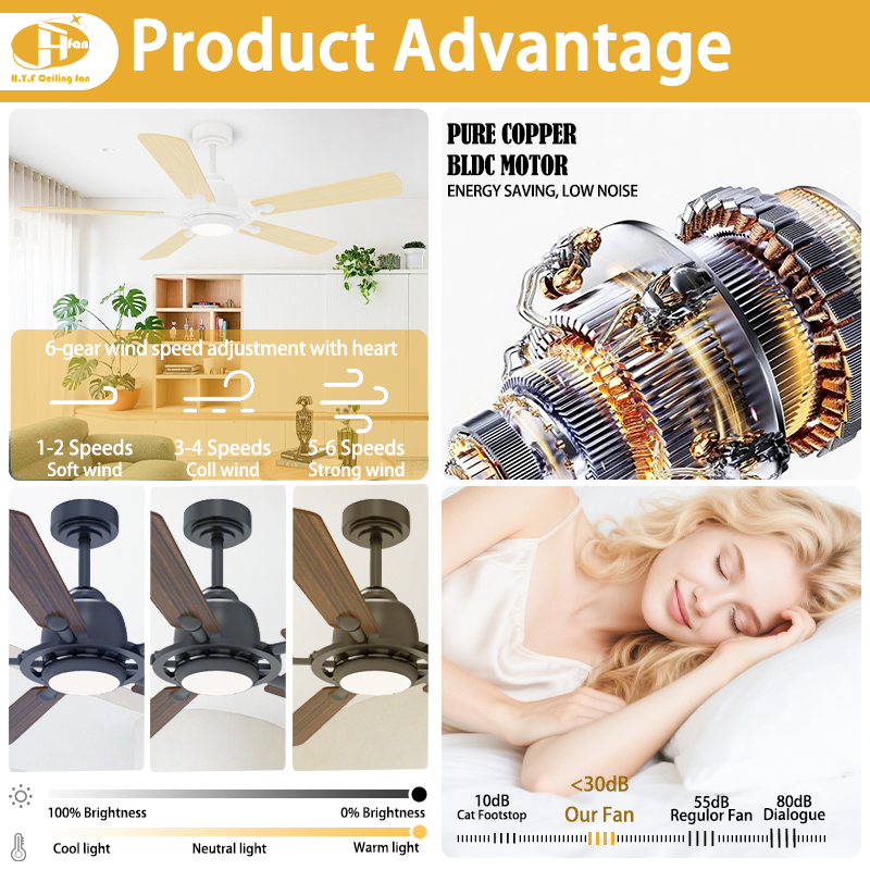 LED Ceiling Fan and Light with Remote Silent Reversible DC Motor for Bedroom