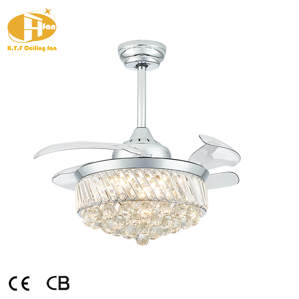 섬네일: Luxury Crystal Ceiling Fan Light, Hidden Transparent Blades, 3Color Dimmable LED