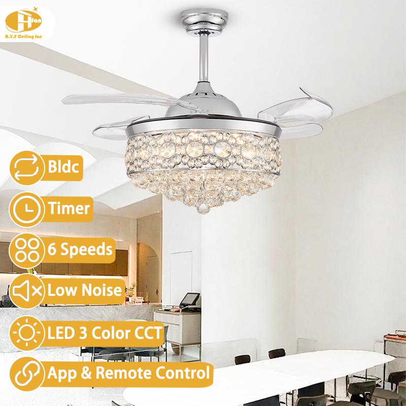 Luxury Crystal Ceiling Fan Light 3 Color Adjustable LED & Remote Control