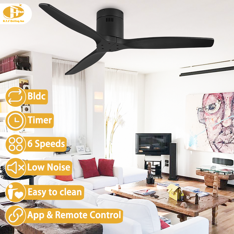 Ceiling Fan Without Light Reversible Quiet DC Motor & Remote Control for Villa