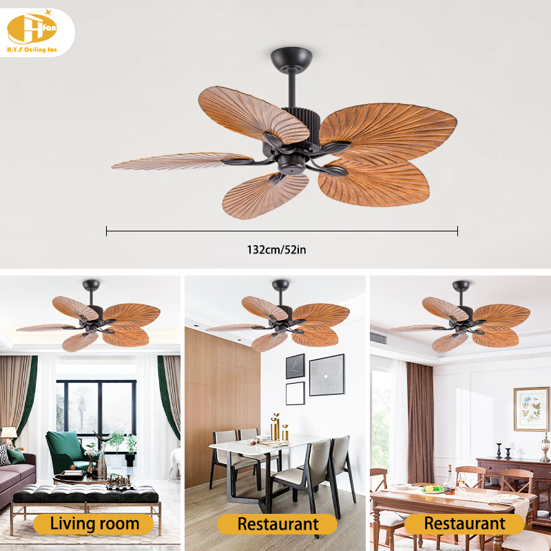 Tropical Palm Leaf Ceiling Fan without Light, ABS Blades and Remote