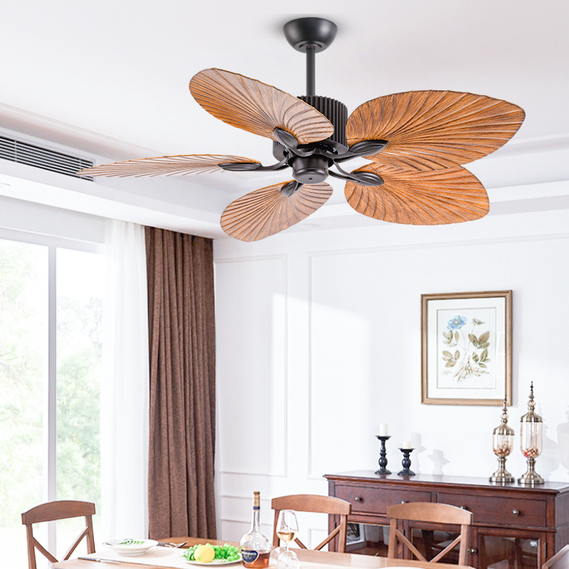 Tropical Palm Leaf Ceiling Fan without Light, ABS Blades and Remote