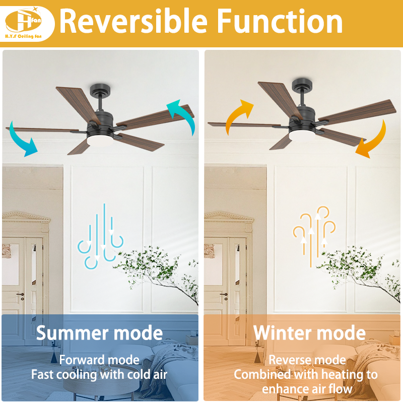 5-Blade Ceiling Fan, Reversible Blades, Dimmable Central LED Light & Hand Remote