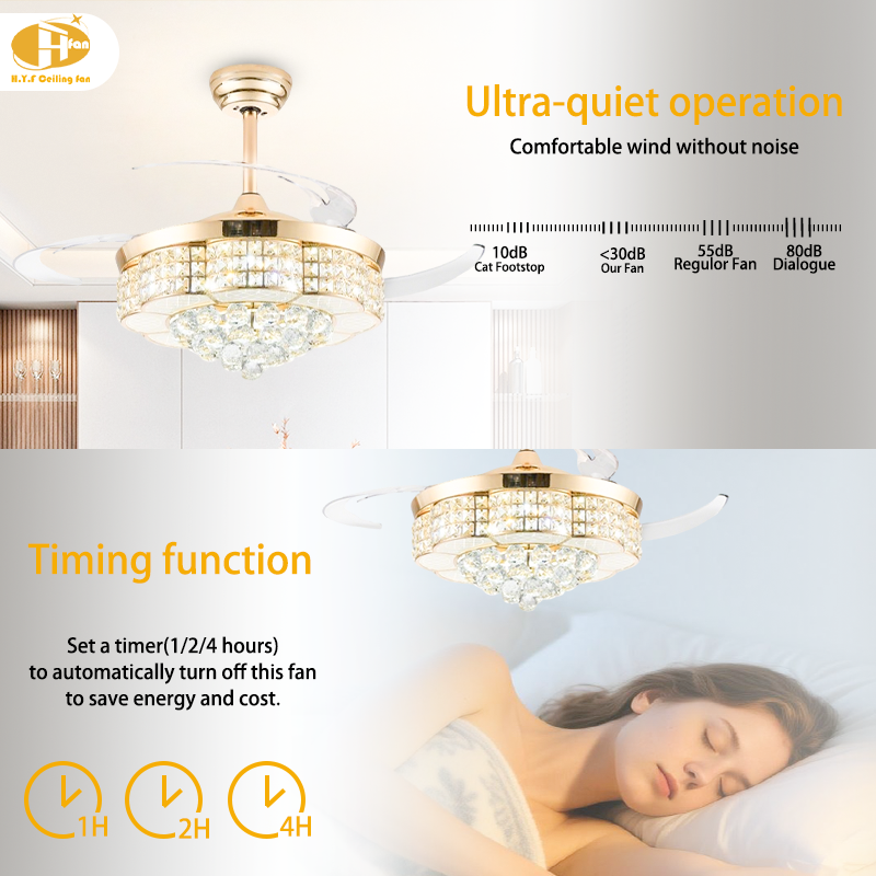 RGB Crystal Retractable CeilingFan Multi Color Changing Ambient Lamp for Bedroom