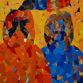 The painting depicts two dancers performing a round dance, capturing the fluidity and harmony of their movements in this timeless choreography.