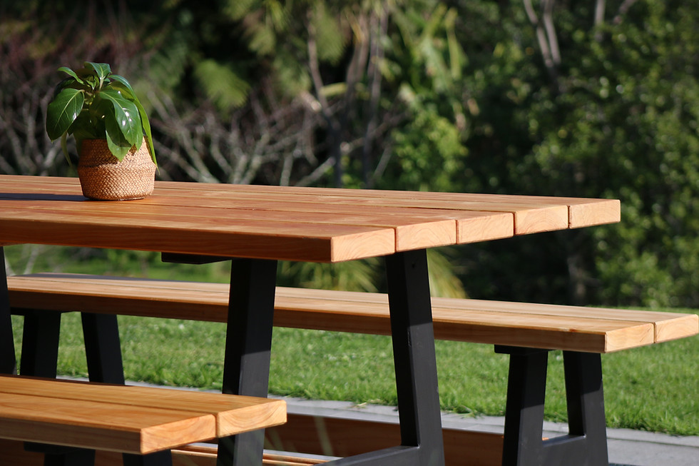Thumbnail: 8 Seat Outdoor Table Set ..(table and two benches) in black)  .. Macrocarpa.