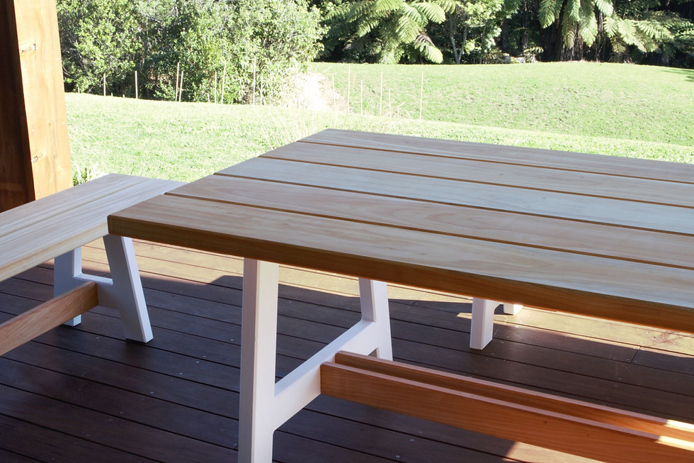 Thumbnail: 8 Seat Outdoor Dining Set (table and two benches in white)..Macrocarpa.