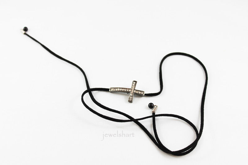 Thumbnail: Black Suede Cross Lariat Choker