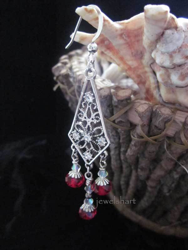 Thumbnail: Red Crystal Chandelier Earrings