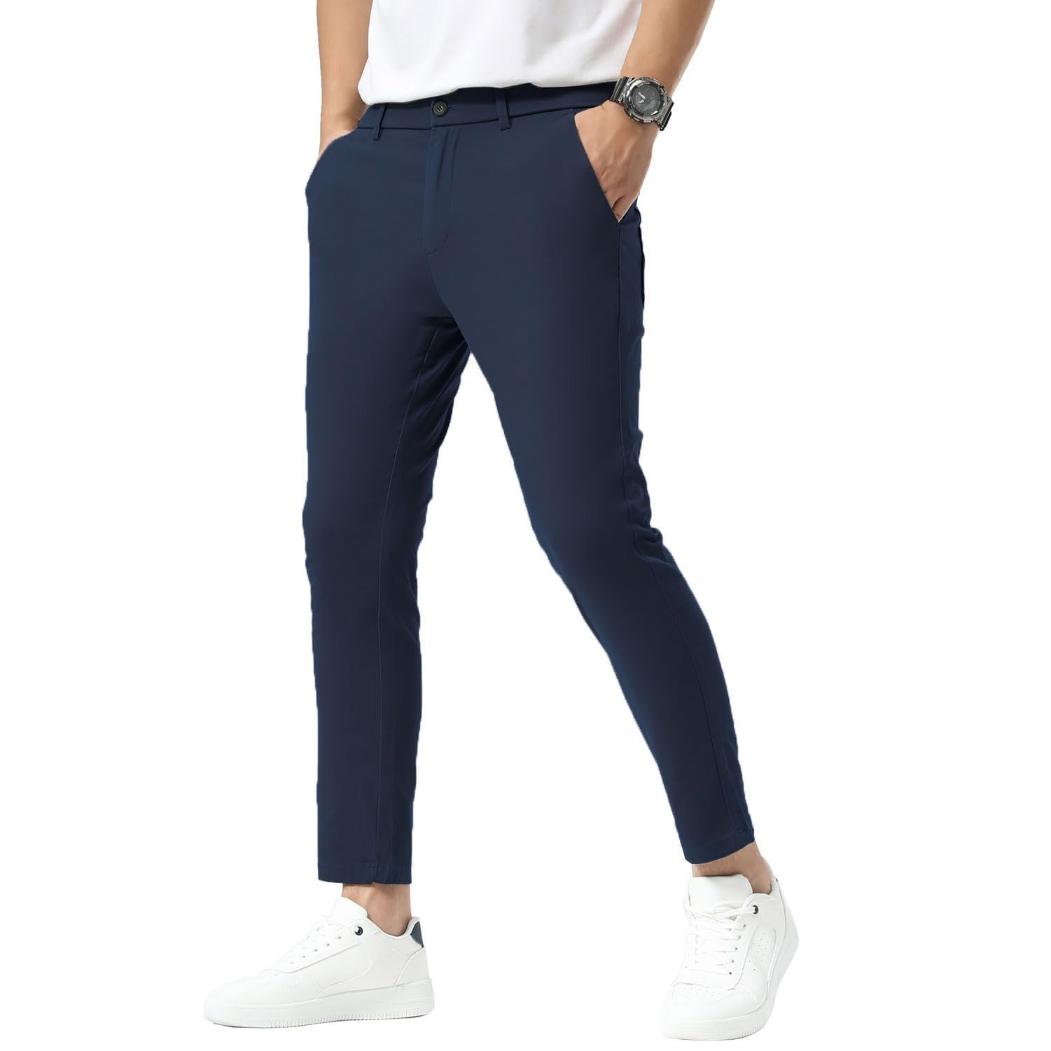 Plaid&Plain Mens Slim Fit Khaki Pants Stretch Cropped Chino Skinny Pants 130201