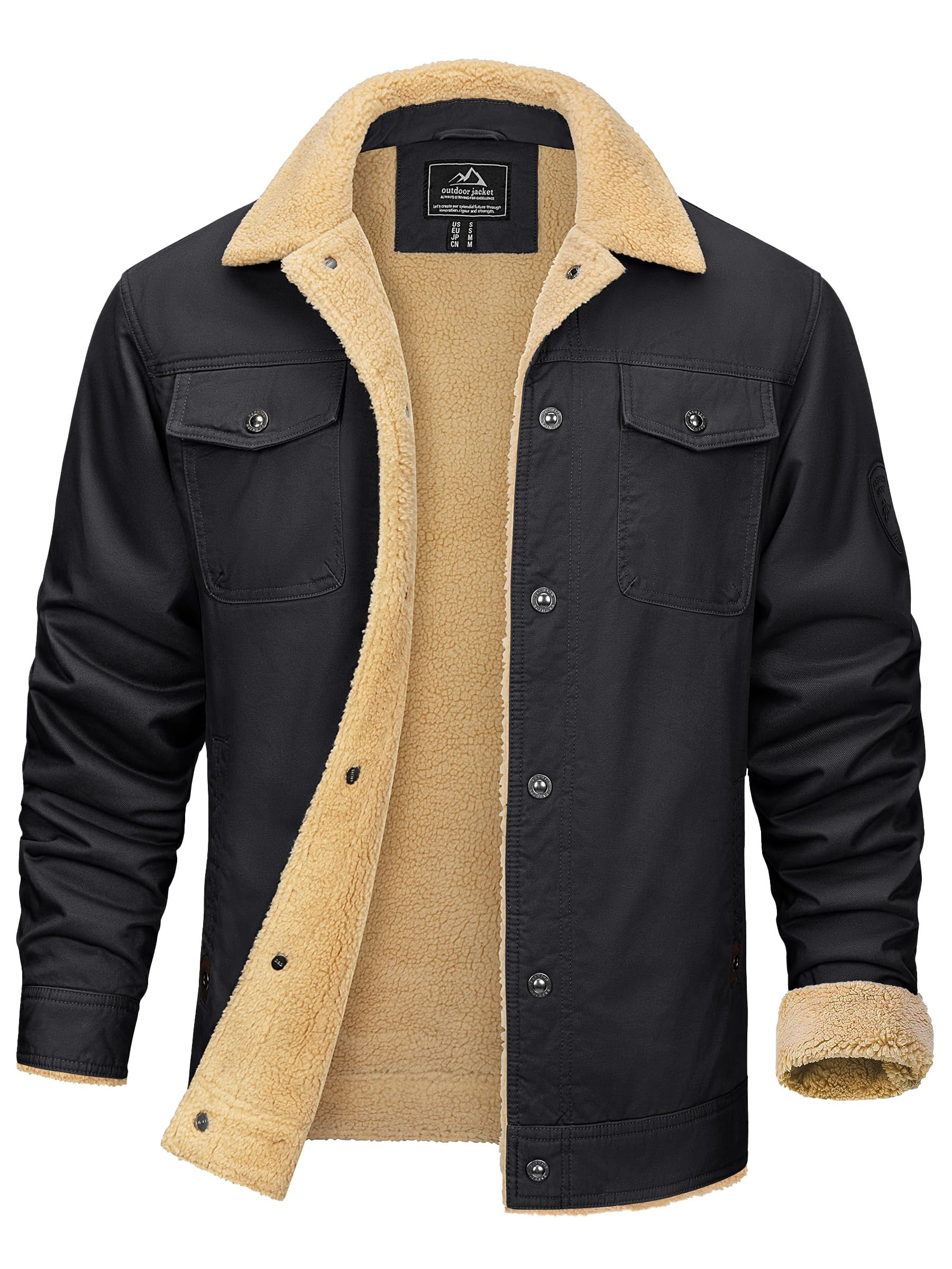KEFITEVD Mens Jackets for Cold Weather Warm Collar Windproof Sherpa Jacket Truck