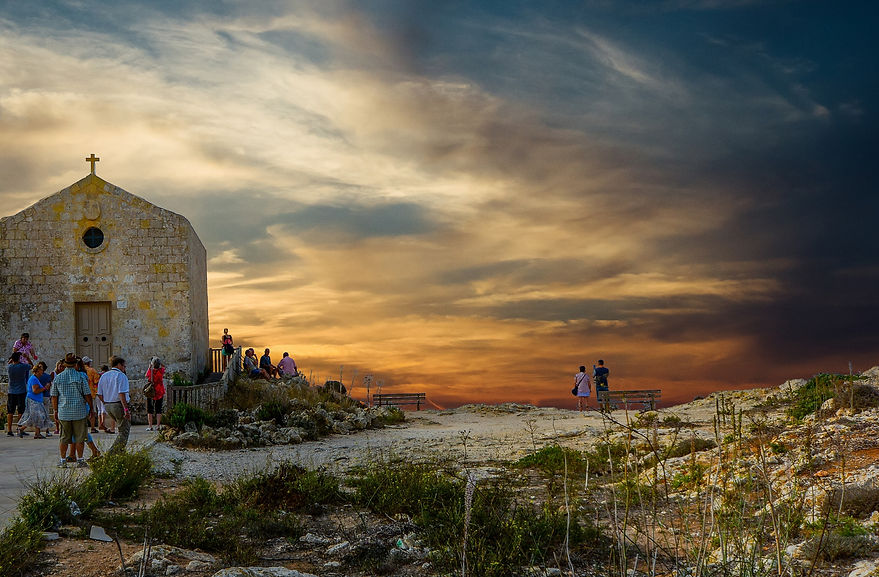 church-of-st-mary-magdalen at sunset with pilgrims visiting
