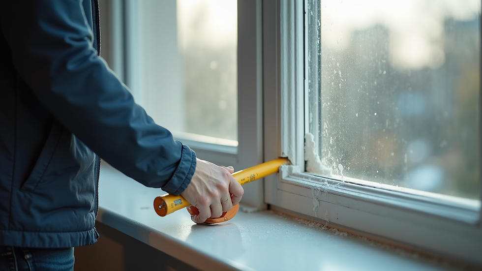 Close-up view of a lead inspector testing paint on a window frame