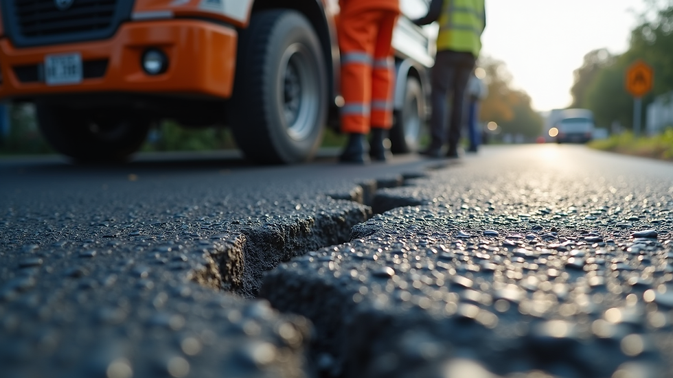 Close-up view of asphalt crack filling process