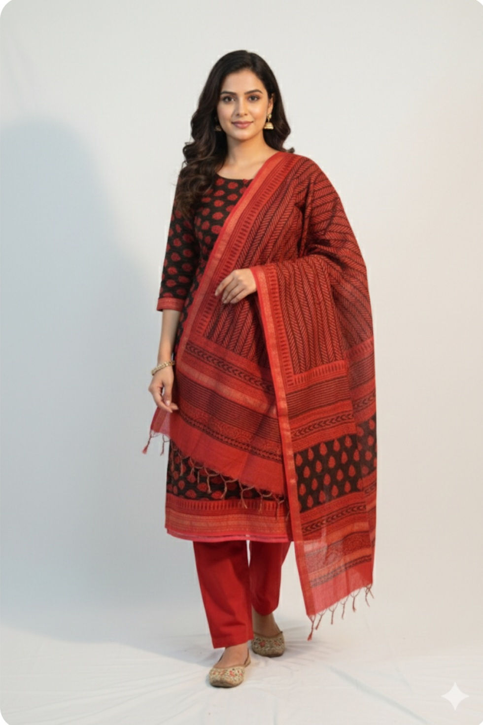 Maheshwari Cotton by silk Suit with the beauty of bagh print- Unstitched