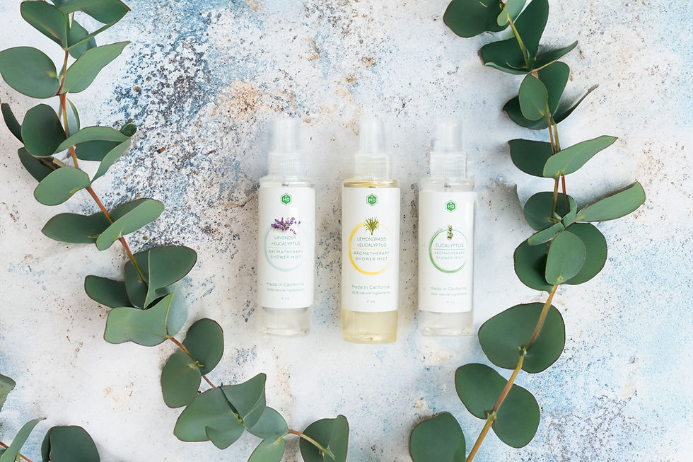 Aromatherapy Shower Mist that comes in three varieties: Lavender, Eucalyptus & Lemongrass. 100% Natural Essential Oils