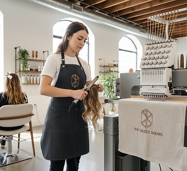 Firefly_Gemini Flash_Modern hair salon scene with a hairdresser working on a client’s hair