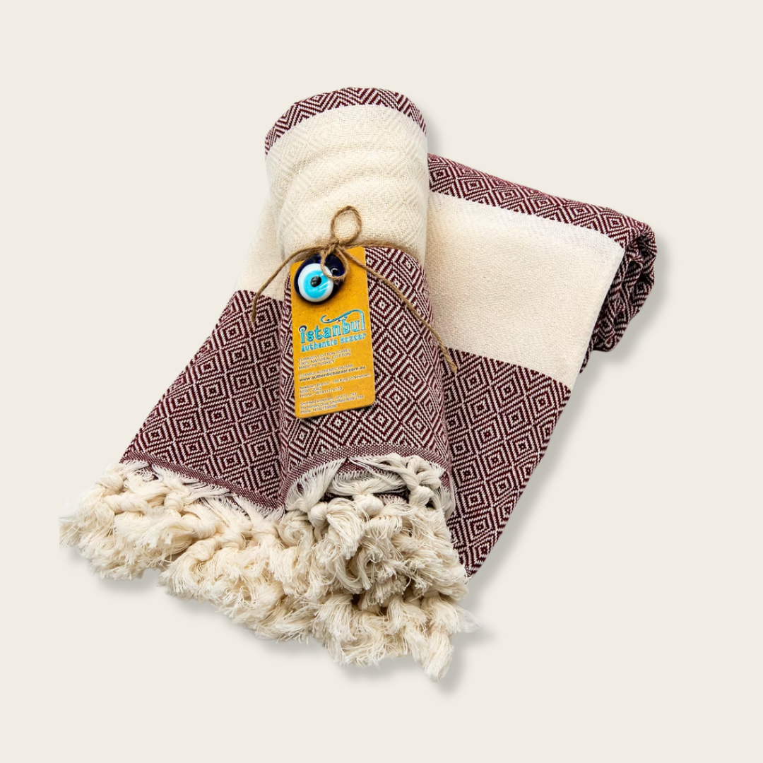 Turkish Cotton Towel w Evil Eye Charm