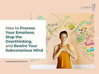 A woman in a yellow top meditates with hands on chest. Colorful doodles and icons surround her. Text: How to process your emotions, etc.