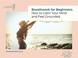 Woman by the sea, arms outstretched, exuding calm. Text: "Breathwork for Beginners: How to Calm Your Mind and Feel Grounded."