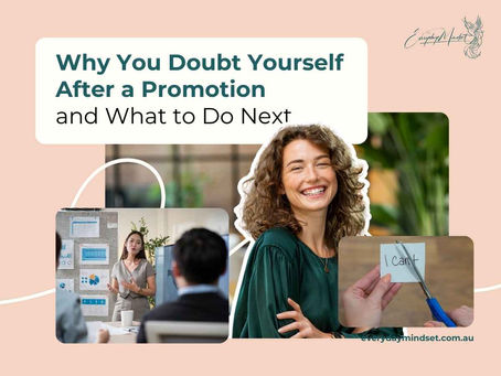 A newly promoted professional in a meeting at work looking stressed and uncertain, representing imposter syndrome and self-doubt after stepping into a new leadership role.
